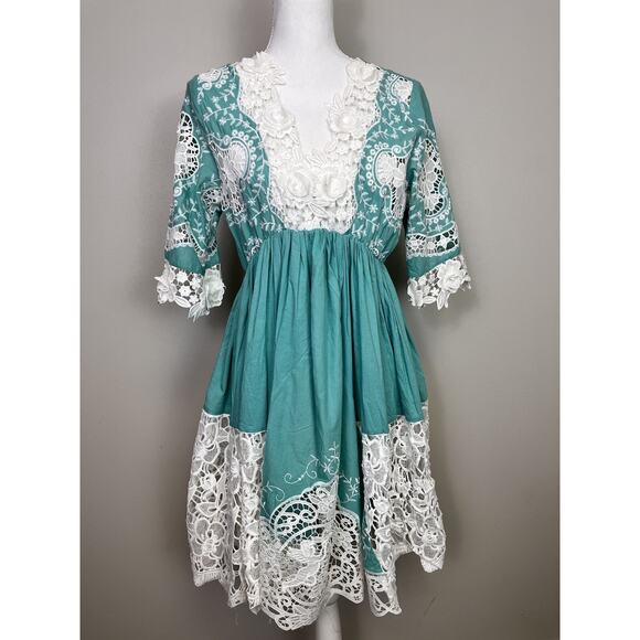 ANTICA SARTORIA by Giacomo Cinque Teal Floral Lace Elastic Waist ONE SIZE - Picture 1 of 16